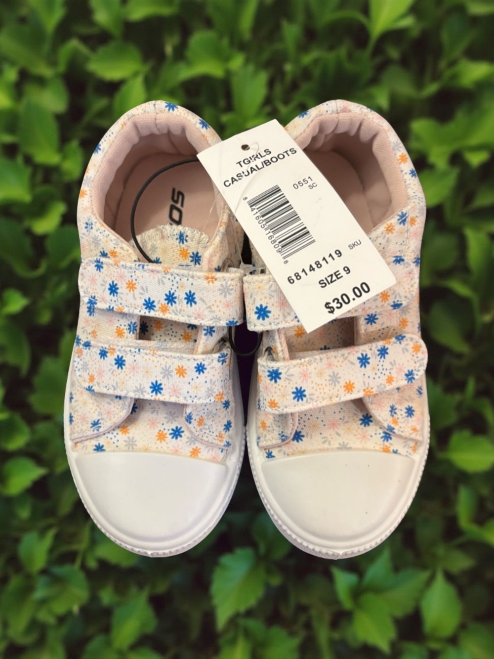 Soda Kids Floral Velcro Sneakers - Pink with Blue & Orange Flowers